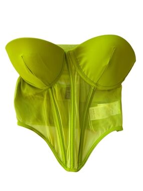 SHEIN Neon Lime Strapless Corset Bodysuit Size XS /2